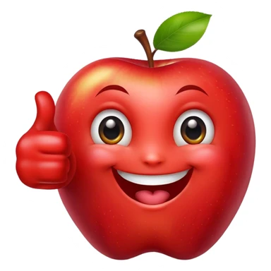 An apple with a big smile and expressive eyes giving a thumbs-up sticker