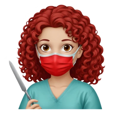 Lilith symbol seductress evil surgeon. curly, long hair. brown hair. Red surgical mask and hair covering. She works for cartel and kills  with a scalpel. sticker