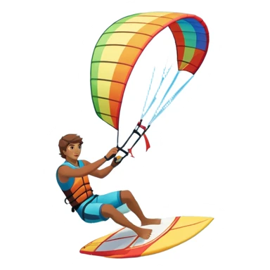 A professional kite surfer riding the waves, holding the kite in front of them as the wind fills the sail, propelling them across the water. The backdrop features a stunning landscape with a vibrant sky, crashing waves, and a sense of motion and adventure. sticker