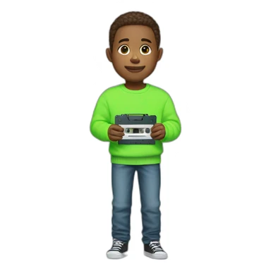 boy in neon green sweater with cassette in his hand sticker