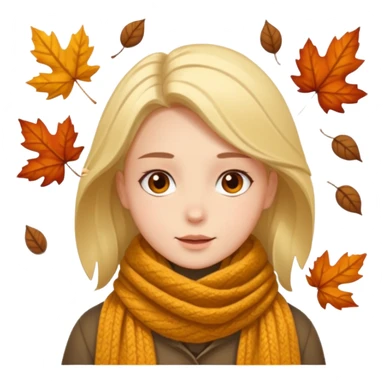 🧣🍂🍁 Wrapped in a scarf under falling leaves sticker