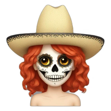 Skull girl mexican red hair Sombrero indie rock sticker