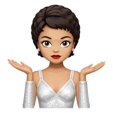 Eartha Kitt with dark brown hair, white sequin outfit sticker