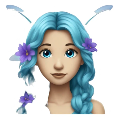 Beautiful,blue flower, fairy, blue, turqoise, silver, purple, long hair, big wings sticker