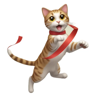 cat chasing long ribbon sticker