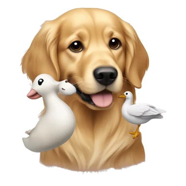 Golden retriever holding a goose toy sticker