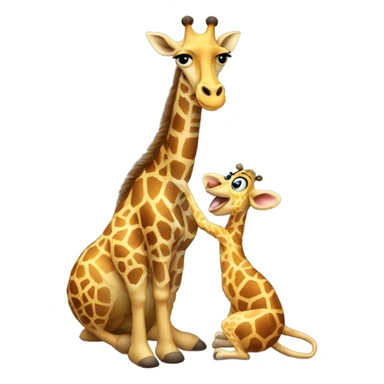 A giraffe is kneeling to propose to his mouse girlfriend. The giraffe is much larger than the mouse lady sticker