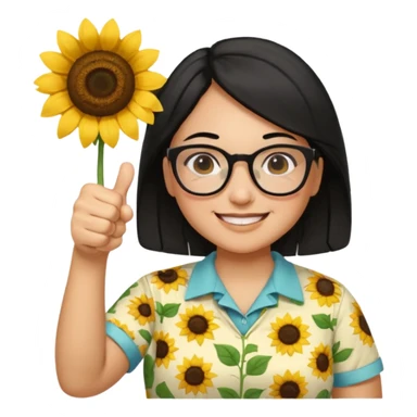 Make my biology teacher shes light brown, wears glasses, female, fat, sunflower shirt under and make her give 1 thumbs up and she has black hair and chubby sticker