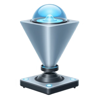 Flat emoji of a wrist-mounted hologram projector emitting a soft blue light cone, simple shapes, modern sci-fi style sticker