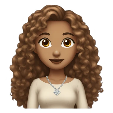 Mixed girl /curly long hair, brown light color/ with dark brown eyes / with a diamond dress sticker