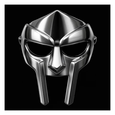 Create a metallic silver gladiator-style mask emoji with sharp, angular lines, a high forehead, deep eye cutouts, and a long vertical nose bridge that splits into two bars below the mouth. The mask should have a chrome-like shine, be symmetrical, intimidating, and sleek, closely matching the reference image. No background. sticker