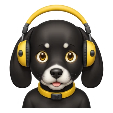 black dog wearing yellow headohones sticker