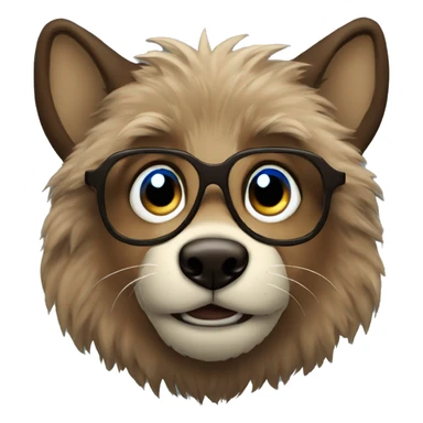 portrait of a big brown furry wolf boy with blue eyes and round glasses sticker