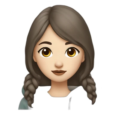 Kazakh girl with brown wolf cut hair, dark eyes and septum whose style was influenced by korea sticker