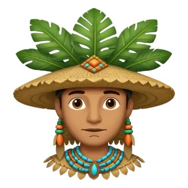 an man wearing a large leaf tribal hat sticker