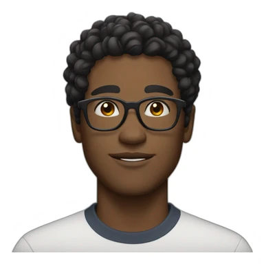 curly short black-haired man wearing square glasses white skin sticker