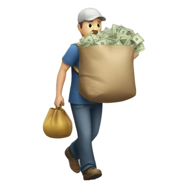 A man carrying overloaded bag of money sticker