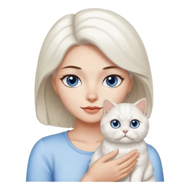 Woman holding a white Persian cat with one blue and one brown eye  sticker