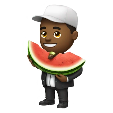 emoji of a gangster man eating a watermelon and chicken leg sticker