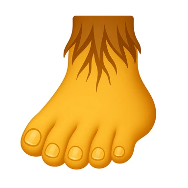 Create a single foot emoji that looks exactly like one of the feet in the reference image. Use classic emoji style with yellow color, matching the same shape and details of the foot in the reference. Add a subtle highlight to the toes. sticker