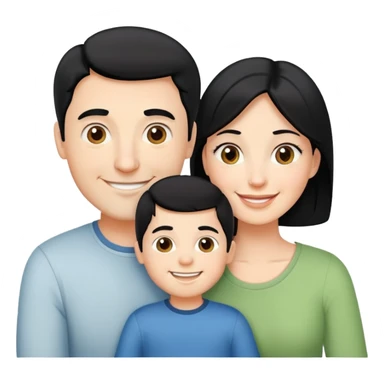 happy white family with husband with black hair, wife and one son smiling together sticker