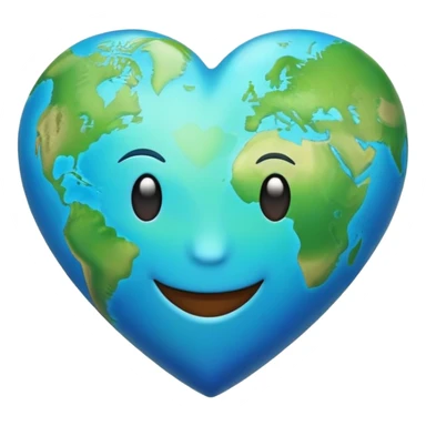 blue and green earth heart emoji with face sticker