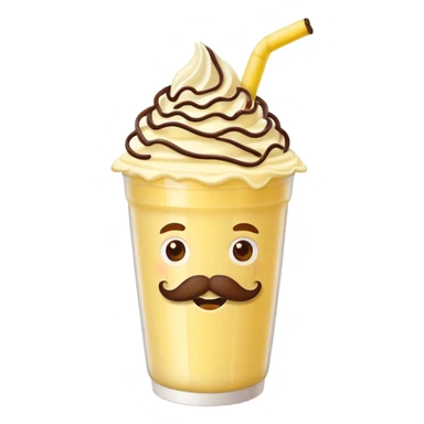 banana milkshake in a take-out cup with mustache sticker