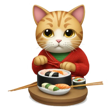 A cat wearing a sweater eating sushi  sticker