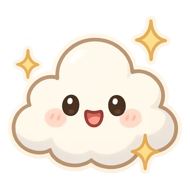 chibi sticker-style cloud with sparkles, cute and exaggerated sticker