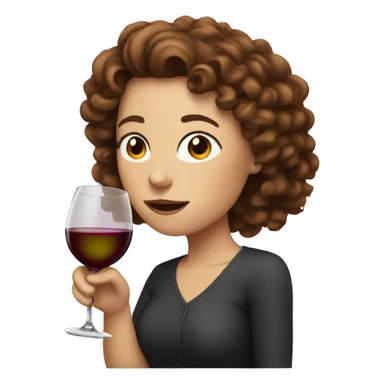 White Woman with curly brown hair drinking wine sticker