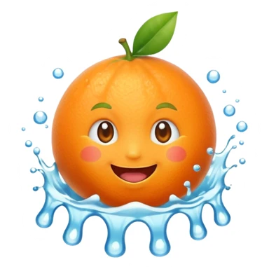 Cute emoji of a super-sweet mandarin orange with a fizzy soda-like feeling, juicy splash, bright orange color, happy expression, kawaii style, transparent background. sticker