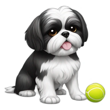 shih tzu dog black and white holding a tennis ball in mouth sticker