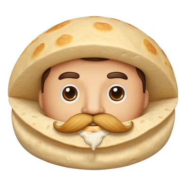 a fresh flour tortilla with a  mustache sticker