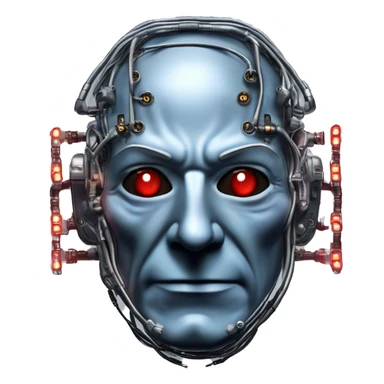 Jean luc picard from Star Trek assimilated by the Borg, with mechanical metal covering the left side of his face, with wires and a red light on the left side. Both his eyes are blue. sticker