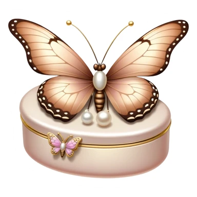 A pastel brown and mocha-colored butterfly resting on a pearl-adorned trinket box.
 sticker