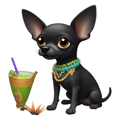 black chihuahua on beach with tiki drink sticker
