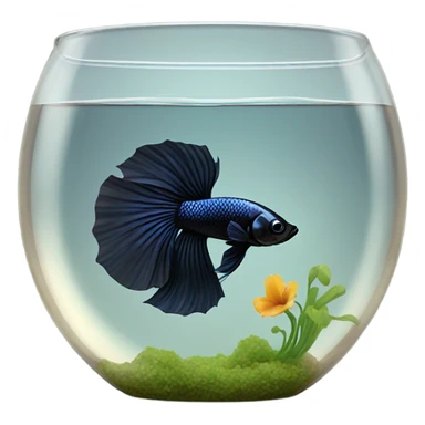 Over halfmoon Black beta fish in vintage bowl sticker