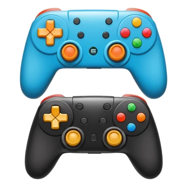 Create a modern, high-quality emoji featuring two gaming controllers to represent multiplayer gaming. keep it side by side and rotate the sides in opp direction and cartoon style  sticker