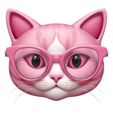 A 3D cartoon rose-pink cat-eye shaped spectacle, glossy curved frame, soft reflections, isolated on plain background. only glasses. sticker