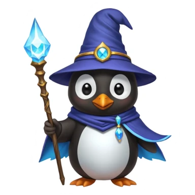A penguin wizard with a magical aura and a wand sticker