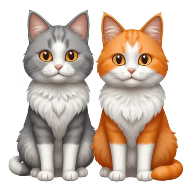 a realistic looking very fluffy grey and white cat with grey legs and white paws, sitting next to another cat sticker