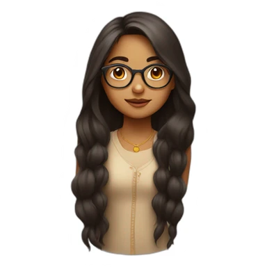 An Indian girl with a round face and long hair and old school glasses sticker