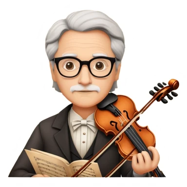Professor with glasses writes violin sheet music on an old paper sticker