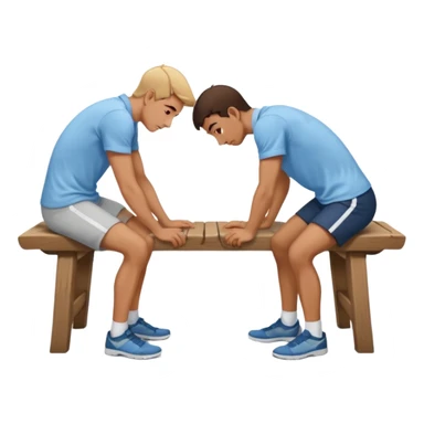A man bent over a bench and andother man behind him sticker