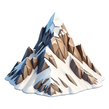 3D iPhone style emoji of a mountain peak, sharp summit, rocky texture, snow-capped tip, isolated on white background, soft shadows, high detail, playful and cute. sticker