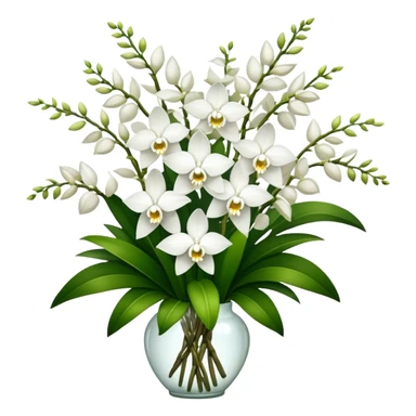 super big bouquet white Dendrobium Orchid, stem, leaf sticker