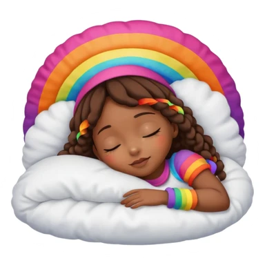 Black girl with rainbow bonnet on sleeping on pillow sticker