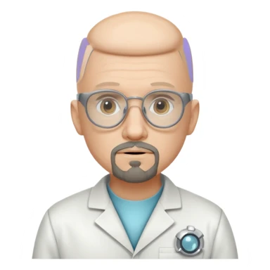 Make a person in a scientist's suit, hairless, with glasses and a goatee. sticker