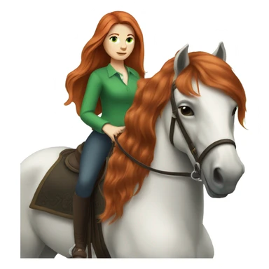 long-haired redhead woman with green eyes, on a horse back riding sticker
