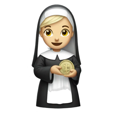 A blonde nun holding a dime 10 cent piece sticker